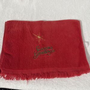 VTG Cannon Fieldcrest Christmas Hand Tea Towel Retro Red Angel Bow Poinsettias‎